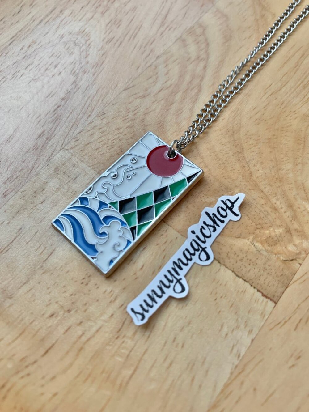 Demon Slayer Kimetsu No Yaiba Rectangle Metal Necklace Water Sun Kimono